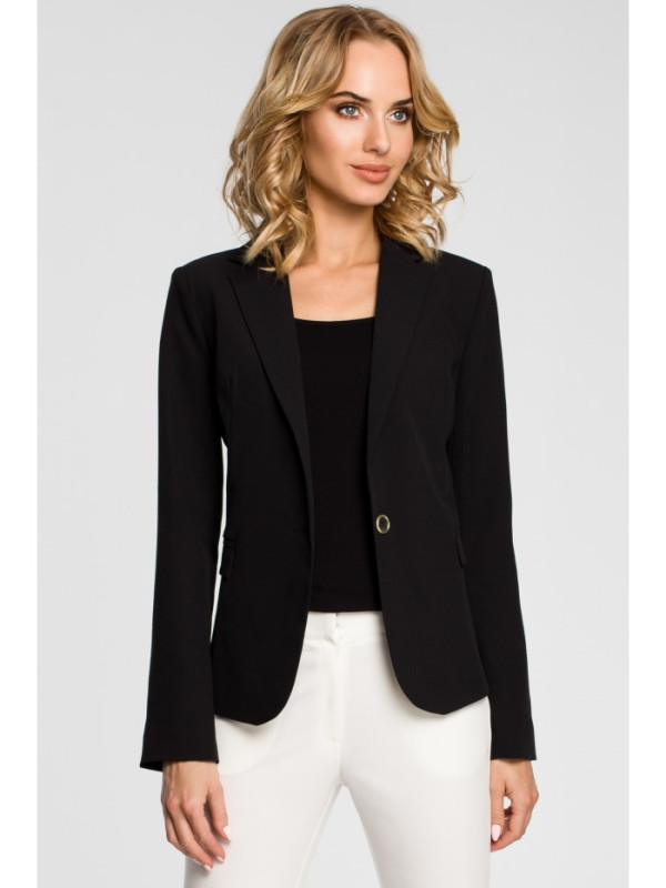 M051 Jacket with a peaked collar and a single-button closure - black