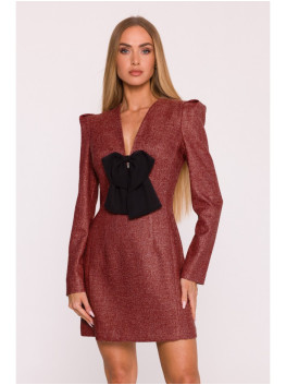 M869 Tweed V-neck dress - maroon