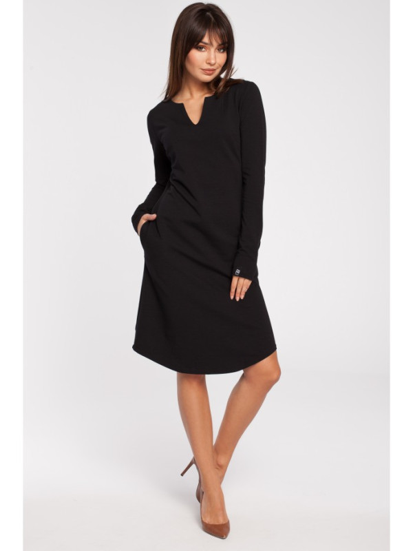 B017 Notch neck shift dress - black