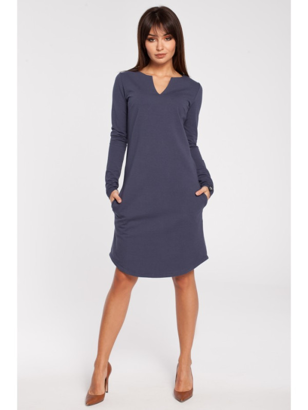 B017 Notch neck shift dress - blue