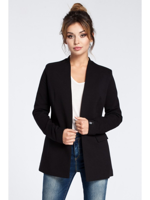 B030 Collarless open front knit blazer - black