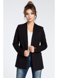 B030 Collarless open front knit blazer - black