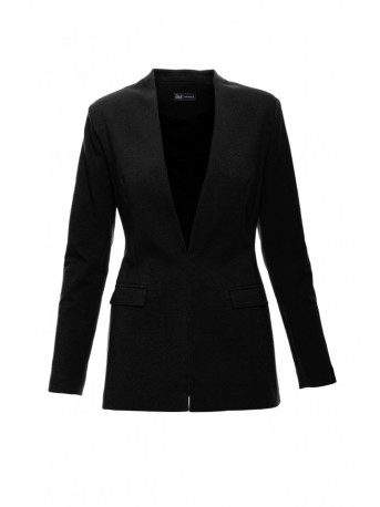 B030 Collarless open front knit blazer - black