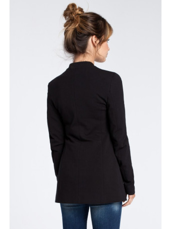 B030 Collarless open front knit blazer - black