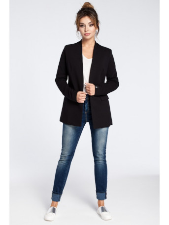 B030 Collarless open front knit blazer - black