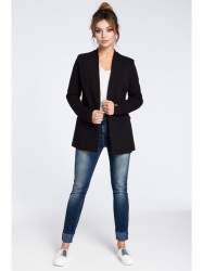 B030 Collarless open front knit blazer - black