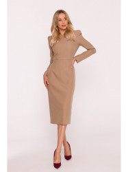 S412 Pencil dress with decorative shoulders - beige