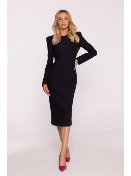 S412 Pencil dress with decorative shoulders - black