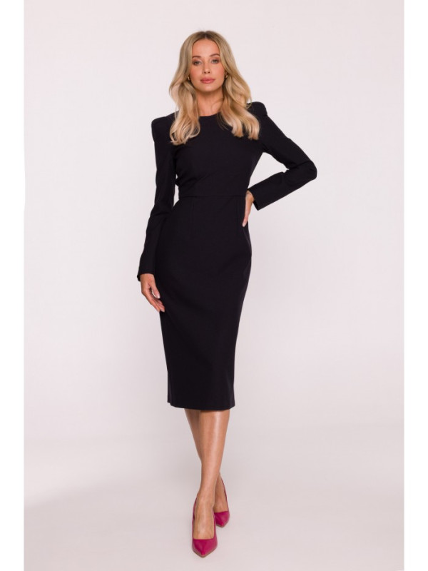 S412 Pencil dress with decorative shoulders - black