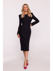 S412 Pencil dress with decorative shoulders - black