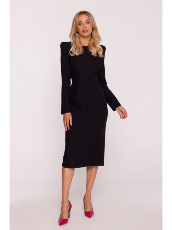 S412 Pencil dress with decorative shoulders - black