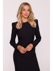 S412 Pencil dress with decorative shoulders - black