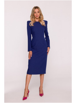 S412 Pencil dress with decorative shoulders - blue