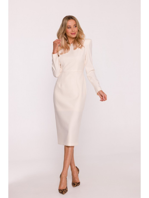 S412 Pencil dress with decorative shoulders - ivory