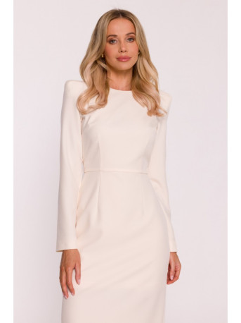 S412 Pencil dress with decorative shoulders - ivory