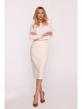 S412 Pencil dress with decorative shoulders - ivory