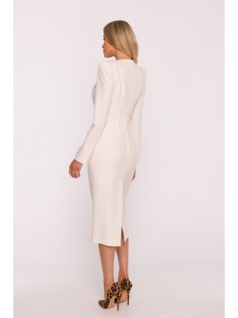 S412 Pencil dress with decorative shoulders - ivory
