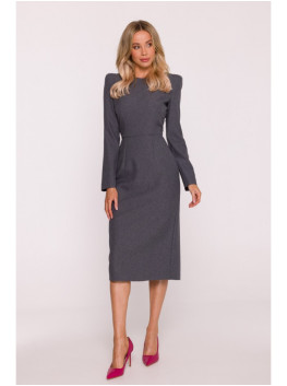 S412 Pencil dress with decorative shoulders - grey