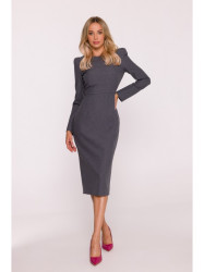 S412 Pencil dress with decorative shoulders - grey