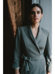 S415 Shirt dress tied at the waist - khaki