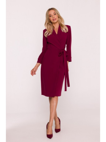 S415 Shirt dress tied at the waist - maroon