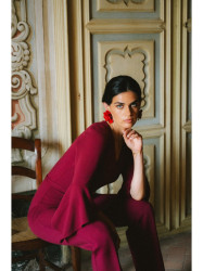 S416 Jumpsuit with ruffled sleeves - maroon