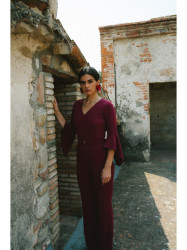 S416 Jumpsuit with ruffled sleeves - maroon