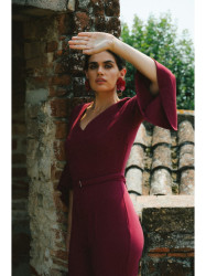 S416 Jumpsuit with ruffled sleeves - maroon