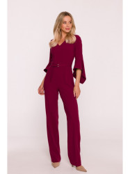 S416 Jumpsuit with ruffled sleeves - maroon