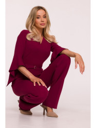 S416 Jumpsuit with ruffled sleeves - maroon