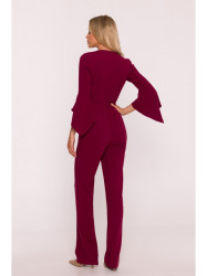 S416 Jumpsuit with ruffled sleeves - maroon
