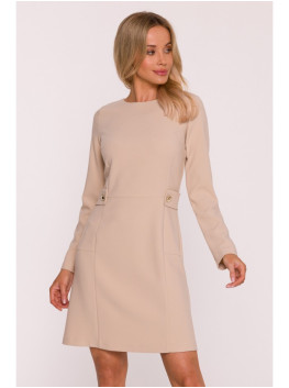 S419 Dress with decorative buttons at the waist - beige
