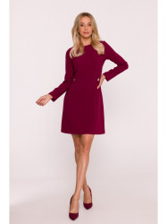 S419 Dress with decorative buttons at the waist - maroon