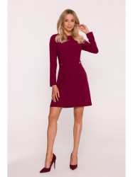 S419 Dress with decorative buttons at the waist - maroon