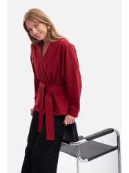 B297 Collarless knit open front blazer - maroon