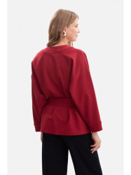 B297 Collarless knit open front blazer - maroon