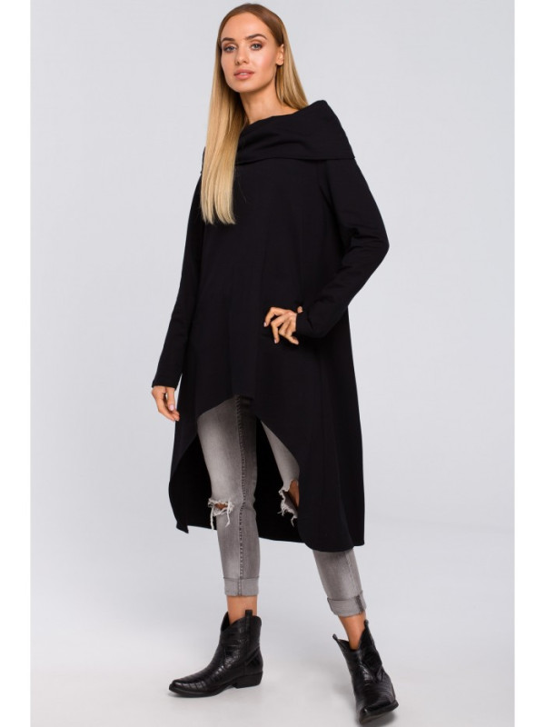 M477 Wide collar asymetric tunic - black