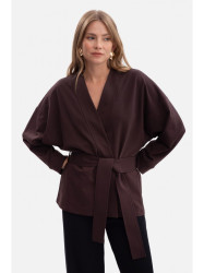 B297 Collarless knit open front blazer - dark chocolate