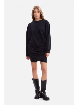 B298 Knit dress with side pleats - black