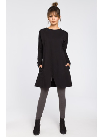 B042 Tunic with a front split - black