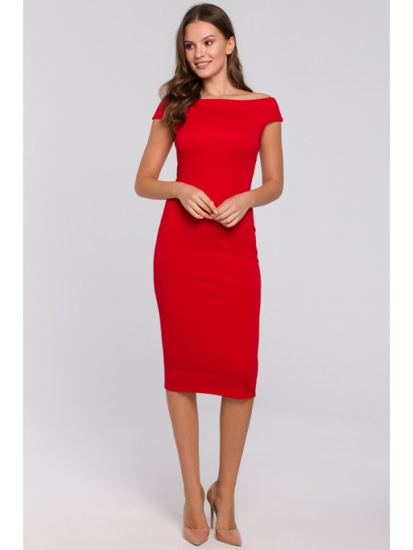 K001 Off shoulder knit dress - red