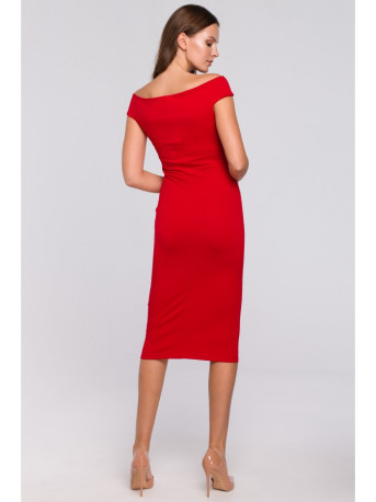 K001 Off shoulder knit dress - red