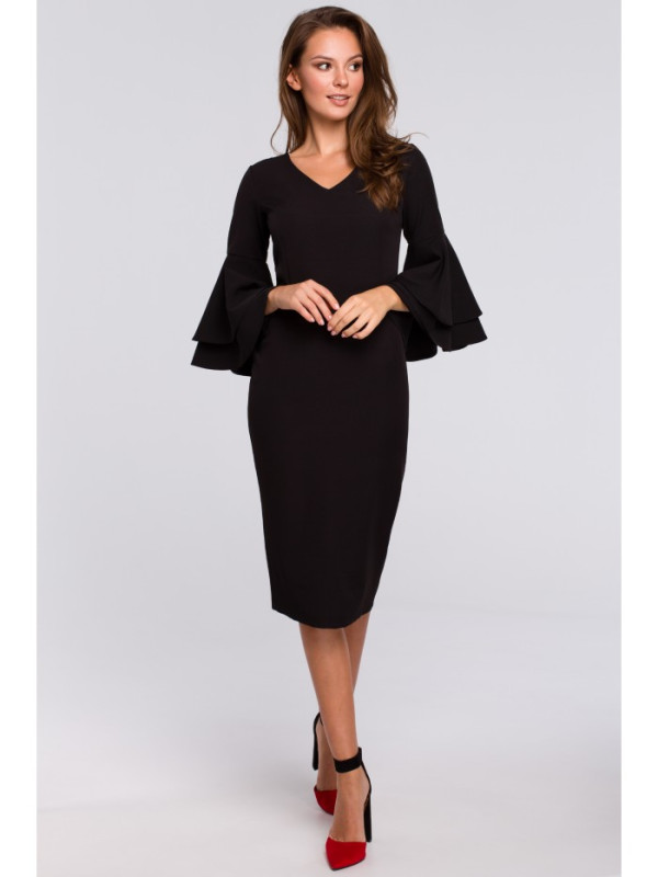 K002 Sheath dress with ruffled sleeves - black