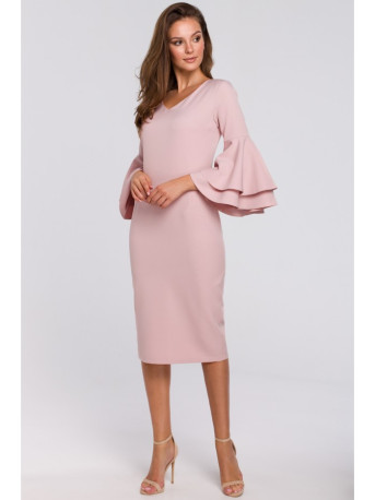 K002 Sheath dress with ruffled sleeves - crepepink