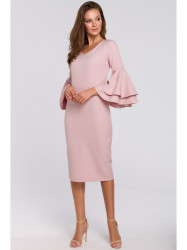 K002 Sheath dress with ruffled sleeves - crepepink