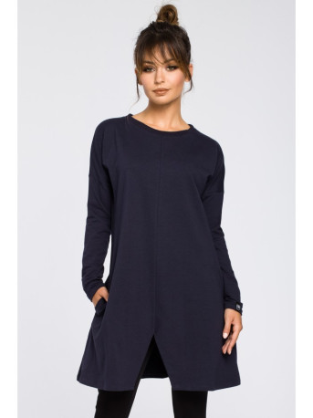 B042 Tunic with a front split - navy blue