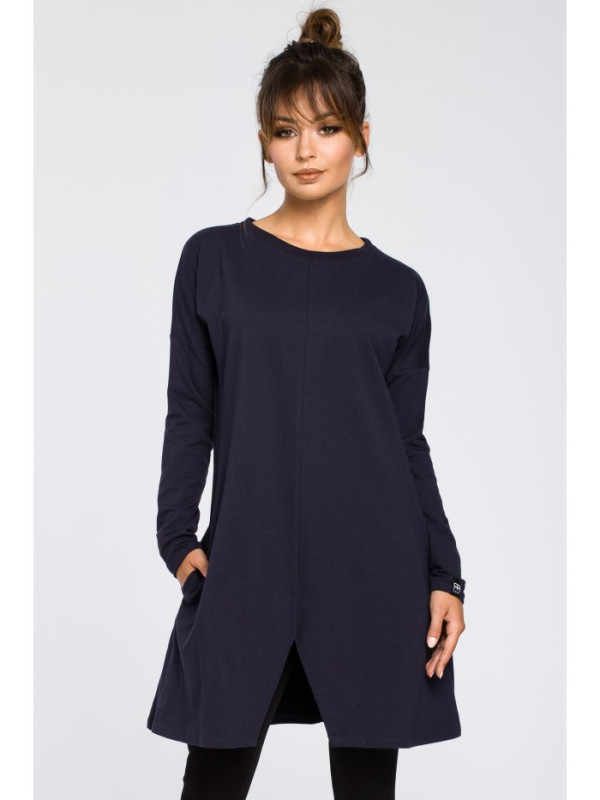 B042 Tunic with a front split - navy blue
