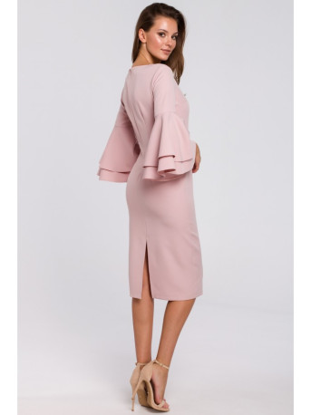 K002 Sheath dress with ruffled sleeves - crepepink