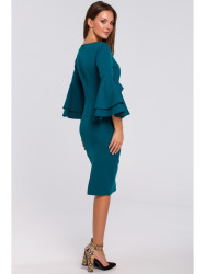 K002 Sheath dress with ruffled sleeves - ocean blue