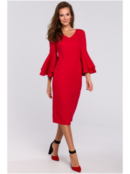 K002 Sheath dress with ruffled sleeves - red